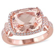 Tangelo 5-1/4 Carat T.G.W. Simulated Morganite And Cubic Zirconia Rose Rhodium-Plated Sterling Silver HALO Cocktail Ring