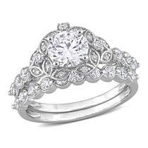 Miabella 1-3/5 Carat T.G.W. Created Moissanite Sterling Silver Floral Bridal Ring Set