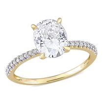 Miabella 2 Carat T.G.W. Moissanite and 1/10 Carat T.W. Diamond 14K Yellow Gold Oval Engagement Ring