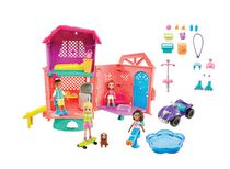 Polly Pocket 2-level Clubhouse Adventure Pack with Four 3-in/7.62-cm Dolls, ATV, Pool, Dog, 20 Accessories, Ages 4 & Up
