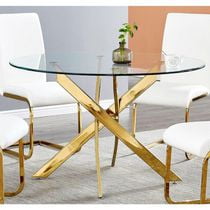 Star Round Glass Dining Table with Metal Star base in Shinny Gold, Glass Dining Table 36"