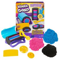 Kinetic Sand,Coffret Slice N' Surprise avec 383 g de sable de jeu noir, rose et bleu et 7 outils, Jouets sensoriels pour les enfants à partir de 3 ans