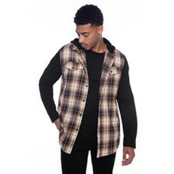 Jeaniologie™ Men’s Hooded Flannel Shirt with Knit Sleeves