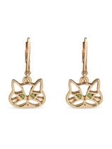 Pet Friends Jewelry Gold Tone Cat Face Drop Earring