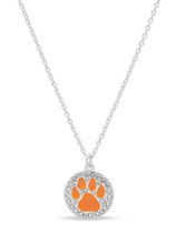 Pet Friends Jewelry Silver Tone Paw with Pave Pendant Necklace, 16" Length