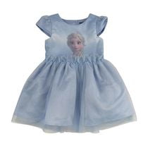 Disney Frozen Girls silver glitter mesh dress with short sleeves.