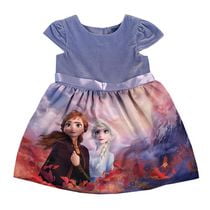 Disney Frozen Girls Velour and printed Satin Dress with short sleeves