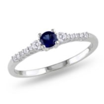 Bague de promesse Tangelo avec 0.33 carat de saphir bleu synthétique et accent de diamants en argent sterling