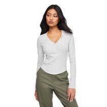 No Boundaries Women's Long-Sleeve Henley T-Shirt