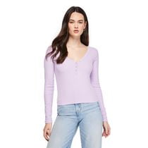 No Boundaries Women's Long-Sleeve Henley T-Shirt