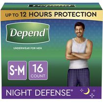 Sous-vêtements d’incontinence Depend Night Defense pour hommes, nuit, taille P/M