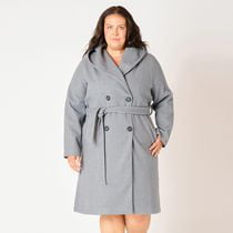 Devoted Taille Plus Femme Manteau à capuche ceinturé longueur genoux