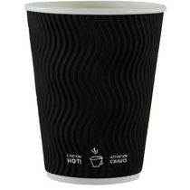Gobelets à café à double paroi en papier, 10oz, Noir,& Couvercle en dôme, Noir, total de 50 gobelets et 50 Couvercles