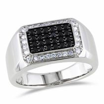 Asteria 7/8 Carat T.G.W. Black Spinel and White Sapphire Sterling Silver Men's Ring