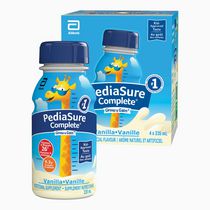 PediaSure Complete®, supplément nutritionnel, 4 x 235 mL, vanille - boisson nutritive pour enfants, source d'ADH et de vitamines, favorise le gain de poids lorsqu’il est pris 2 fois par jour