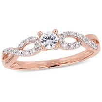 Miabella 1/4 Carat T.G.W Created White Sapphire And 1/10 Carat T.W. Diamond Rose-Plated Sterling Silver Promise Ring