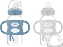 Dr. Brown’s® Milestones™ Wide-Neck Sippy Bottle with Silicone Handles Blue and Grey 2 pack
