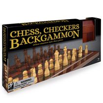 Coffret de 3 jeux en bois - Échecs, dames et backgammon