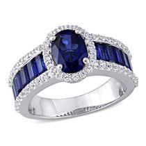 Miabella 4 3/4 Carat T.G.W Created Blue and White Sapphire Sterling Silver Oval Halo Ring