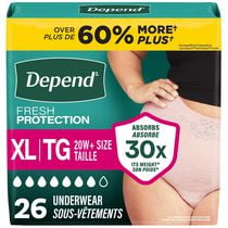 Depend Fresh Protection Adult Incontinence Underwear for Women, Disposable, Blush, L, 28 ct