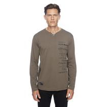 Dark Black Men's Long-Sleeve Graphic Henley T-Shirt