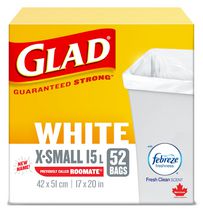 Glad White Garbage Bags - X-Small 15 Litres - Febreze Fresh Clean Scent, 52 Trash Bags