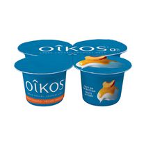 Oikos Yogourt Grec sans gras, Pêche-Mangue, 0% M.G., Fruits au fond
