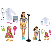 Barbie & Chelsea Careers Playset, 2 Brunette Dolls, 12-in/30.40-cm Barbie & 6-in/15.24-cm Chelsea with Clothing & Accessories for Doctor, Tennis Star & Country Music Singing Careers; Ages 3 Years Old and Up