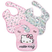 Bumkins Hello Kitty SuperBib, bavoir pour bébé, imperméable, lavable, résistant aux taches et aux odeurs, 6-24 mois - paquet de 3 - Hello Kitty