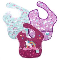 Bumkins SuperBib, bavoir pour bébé, imperméable, lavable, résistant aux taches et aux odeurs, 6-24 mois - paquet de 3 - licorne