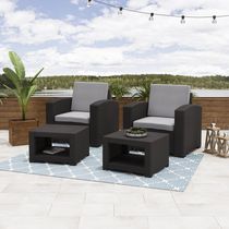 CorLiving Adelaide 4pc Rust Proof Resin Wicker Chair and Ottoman Patio Set