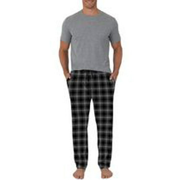 Fruit of the Loom Men's Sleep Set Crew Neck Top and Fleece Pant 2 Piece Pajama Set Grey
