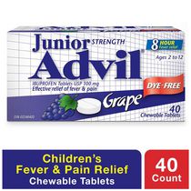 Junior Strength Advil Pain Reliever and Fever Reducer Ibuprofen Chewable Tablets, Grape, 40 Count