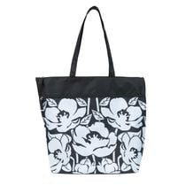 Time & Tru Mesh Tote Bag, Large Zipper Top Opening with Inner and Front Pockets, Washable Reusable Design with Shoulder Straps, Stylish Floral Print