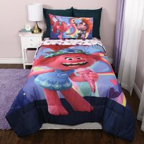 Trolls 4 Piece Twin Bedding Set with Reversible Comforter, Fitted Sheet, Flat Sheet and Pillowcase