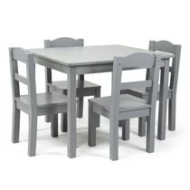 Ens. table et chaises en bois, gris, 5 pcs