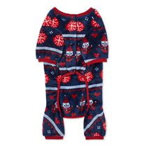 One Paw Holiday Pets' Christmas Fair Isle Pajama 1-Piece, Sizes XS-XL, Soft and Warm, Navy Blue