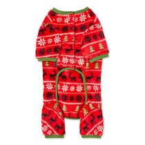 One Paw Holiday Pets' Fair Isle Dog Pajama 1-Piece, Red,  Sizes XS-XL, Soft and Warm