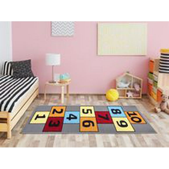Ottomanson Children's Garden Collection Non-Slip Rubberback Hopscotch Design 3x6 Kid's Runner Rug, 2'7" x 6'