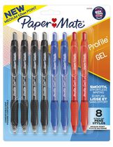 Paper Mate stylo gel, pointe moyenne 0,7mm, couleur assortie, paq. de 8