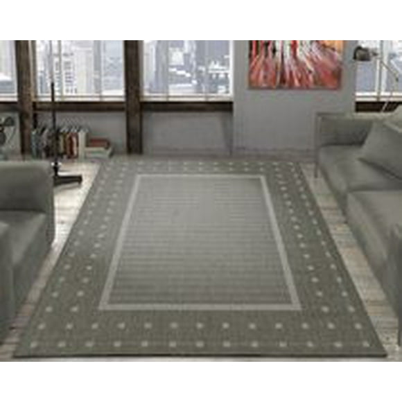 Ottomanson Jardin Collection Jute Backing Bordered Design Indoor/Outdoor Rug, Light Gray