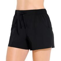 Short de bain taille haute noir en Tactel avec cordon de serrage pour femme Krista