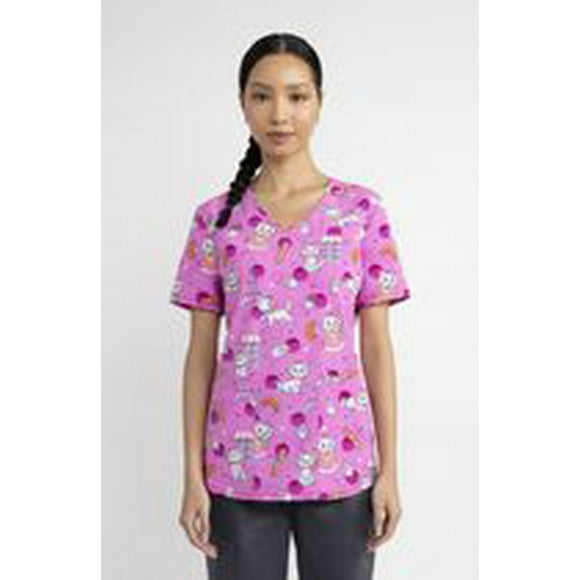 Scrubstar Fashion Collection Women’s Cat-puccino Print V-Neck Scrub Top, Sizes XS–3XL
