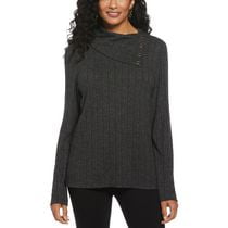 Rafaella Women's Long Sleeve Top with Rivet Neck Trim