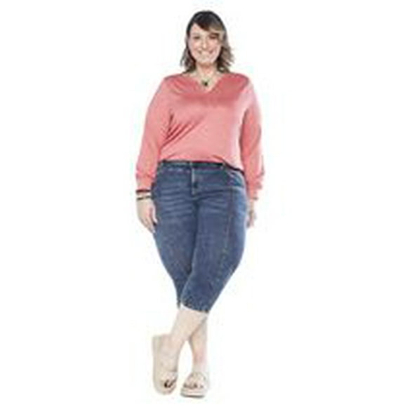 Frankie & Stella ™ Ladies Denim Capri PLUS - Medium Blue