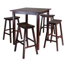 Winsome Parkland 5Pc Square High/Pub Table Set with 4 Saddle Seat Stools in Walnut finish