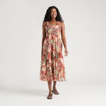 Mexx Women’s Printed Crinkle Woven Tiered Dress with Smock Top
