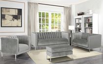 K-Living Arthur Velvet Suede Fabric 3Pcs Sofa Set with Metal Legs in Grey