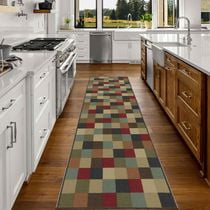 Ottomanson Ottohome Collection Non-Slip Rubberback Checkered Design Indoor Area Runner Rug