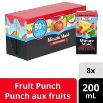 Punch aux fruits Minute Maid sans sucre ajouté, boîte à boire de 200 ml, paquet de 8